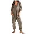 thumbnail image 1 of HXWCHs Short Sleeve Jumpsuits for Women, Women's Casual Oversized V-Neck Long Sleeve Jumpsuit Loose Fit Romper Comfortable Wear L Coffee, 1 of 8