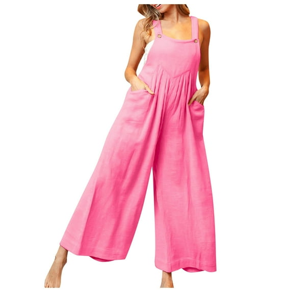 HXWCHs Sleeveless Jumpsuits for Women, Stylish Casual Women's Long Sleeve Romper Playsuit with Functional Pockets and Adjustable Straps M Hot Pink