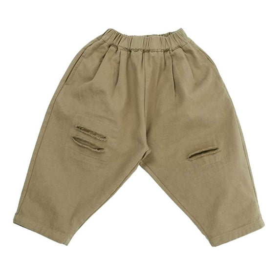 HXWCHs Soft Cotton Boys' Sweatpants - Lounge & Play Boys Girls Casual Hollow Out Pants Solid Summer Holiday Trousers for toddlers and Children Brown 3-4 Years