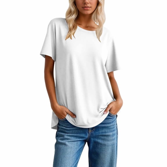 HXWCHs Soft Everyday Women's Casual Tee Relaxed Fit Basic Short Sleeve top Breathable Comfortable Solid Color T-Shirt XXXL White