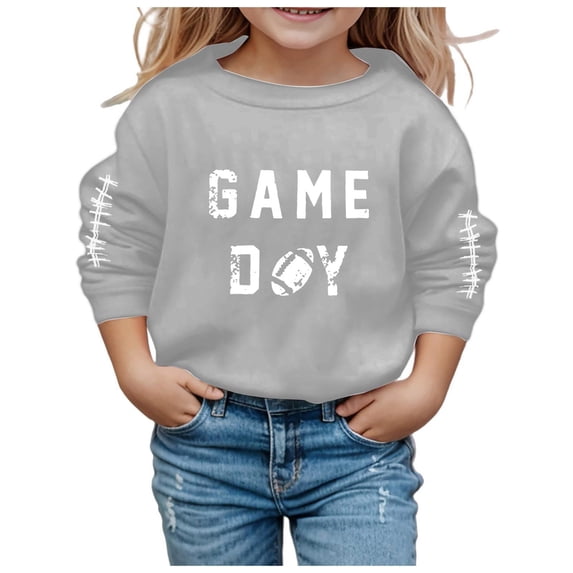 HXWCHs Soft cotton girls' sweatshirts Girls Long Sleeve Graphic Sweatshirt Cute Round Neck Pullover Soft Casual top Clothes for Kids Grey 4-5 Years