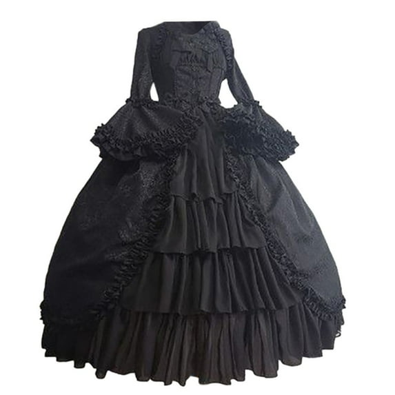 HXWCHs Solid Color Gothic Victorian Court Dress Women's Vintage Fitted Waist Party Gown Black XXXXXL