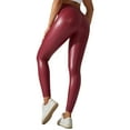 thumbnail image 1 of HXWCHs Solid White Yoga Leggings High Waist Shiny Yoga Pants for Women Stretchy Tights Comfortable Workout Leggings with a S Red, 1 of 3