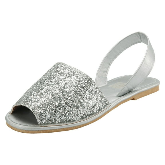 HXWCHs Sparkling Women's Flat Fish Mouth Sandals Open toe Casual Comfort Soft Sole Large Size Footwear 42 Silver