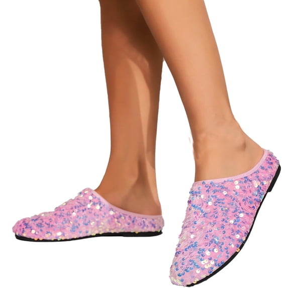 HXWCHs Sparkly Glitter On Mule Loafers Comfortable Open Back Casual Shoes for Women 38 Pink