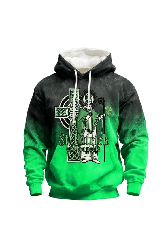 St Patrick's Day Irish Green Graphic Hooded Sweatshirt Casual Pullover Jacket for Holiday Celebration S Green