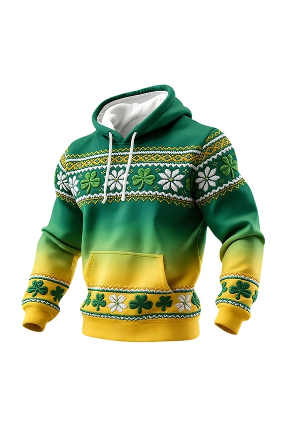 St Patrick's Day Irish Green Graphic Hooded Sweatshirt Casual Pullover Jacket for Holiday Celebration S Yellow