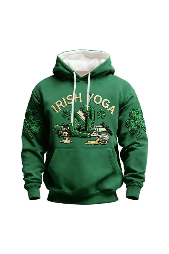 St Patrick's Day Irish Green Graphic Hooded Sweatshirt Casual Pullover Jacket for Holiday Celebration XXXXXL Green