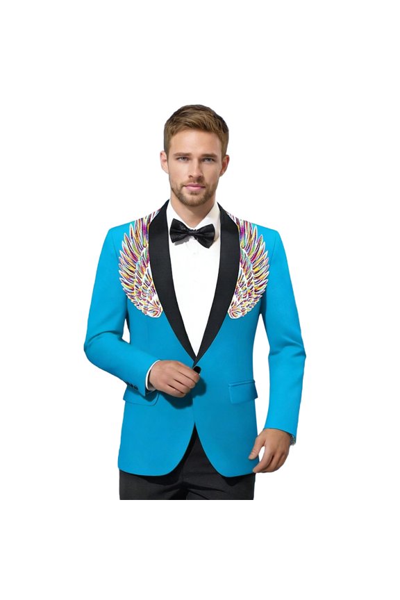 Stage Performance Glitter Wing Sequin Jacket for Nightlife Stage Shows formal Party Wear Eye-Catching Satin Finish and XS Sky Blue