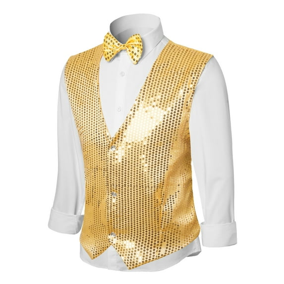 HXWCHs Stage Performance formal Dress Vest with Rhinestones for Gala Parties and Evening Events Stylish Menswear Vest for COS- Occasions L Gold