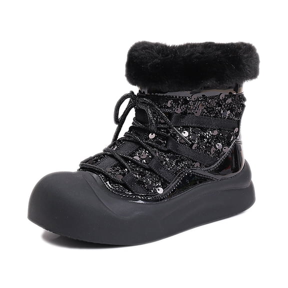 HXWCHs Stylish Autumn Girls Casual Boots Flat Thick Sole Non Easy On Comfortable PU Leather Footwear for Kids 4-4.5 Years Black