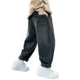 thumbnail image 1 of HXWCHs Stylish Boys Pants Comfortable Baggy Jeans Elastic Waist Denim Trousers with Pockets Casual Wear for Everyday Activities Black 6-7 Years, 1 of 6