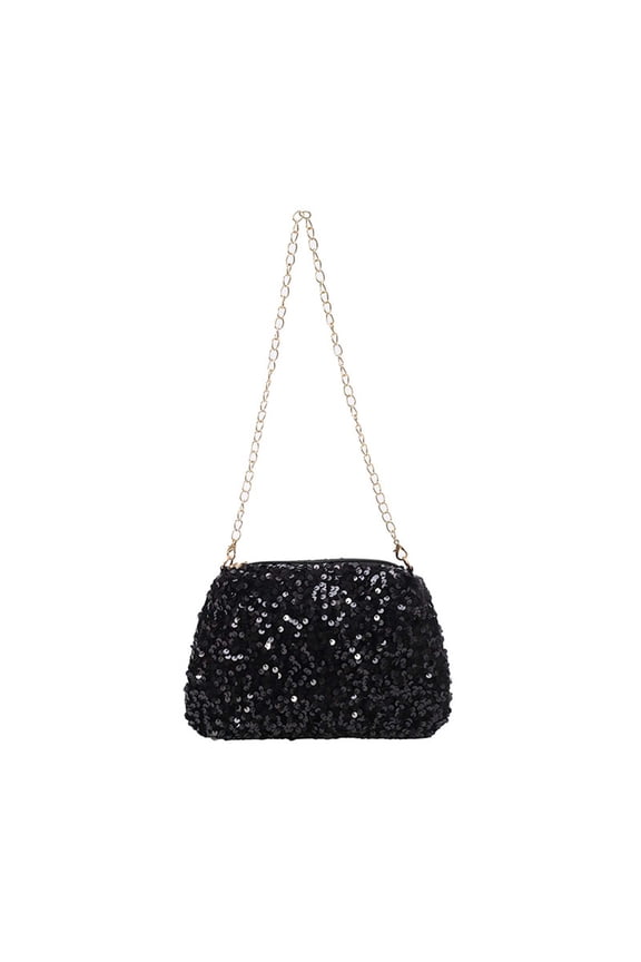 Stylish Evening Glitter Crossbody Messenger Bag for Women with Detachable Chain Strap Elegant Small Purse One Size Black