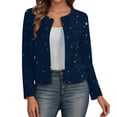 thumbnail image 1 of HXWCHs Stylish Metallic Long Sleeve Cardigan Jacket Open Front Loose Fit Lightweight Outerwear for Women Fall Fashion L Navy, 1 of 5