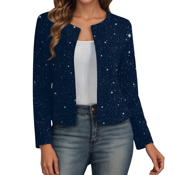 HXWCHs Stylish Metallic Long Sleeve Cardigan Jacket Open Front Loose Fit Lightweight Outerwear for Women Fall Fashion L Navy