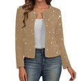 thumbnail image 1 of HXWCHs Stylish Metallic Long Sleeve Cardigan Jacket Open Front Loose Fit Lightweight Outerwear for Women Fall Fashion XXL Khaki, 1 of 5