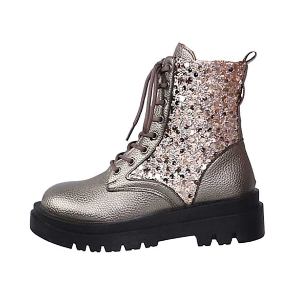 HXWCHs Stylish Women's Ankle Boots Featuring Round Toe Shiny Sequin Detailing And Thick Sole For Casual Wear Grey 38