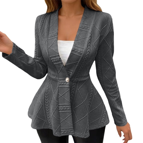 HXWCHs Textured Jacquard Shawl Collar Denim Jacket Button Front Long Sleeve Casual Outerwear Coat for Women S Grey