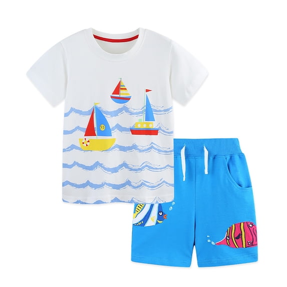 HXWCHs Toddler Baby Boy Summer Outfit Print Short Sleeve T Shirt Shorts Set Size: 7-8 Years Blue