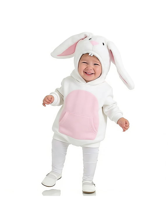 Toddler Girl Boy Easter Outfit Toddler Girl Bunny Ear Hoodie Long Sleeve Shirt Cute Hooded Sweatshirt Gifts Easter Clothes Size: 12-18 Months White
