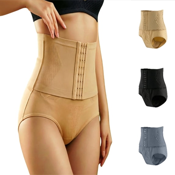 HXWCHs Tummy Control Underwear for Women Seamless Body Shaper Panties Girdle with Adjustable Hooks Khaki L
