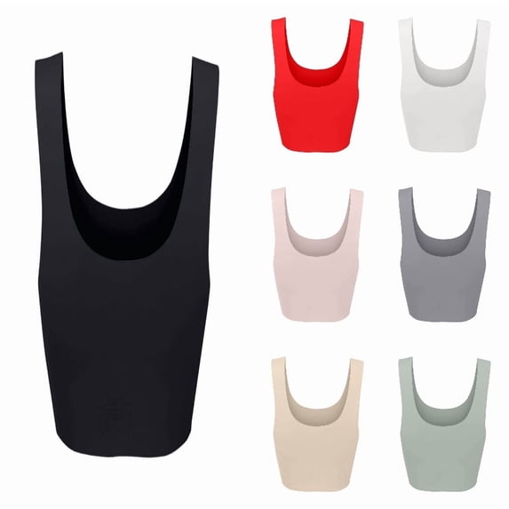 HXWCHs U Back Longline Sports Bras for Women Scoop Neck Padded Yoga Workout Crop Top with Built in Pads Black S