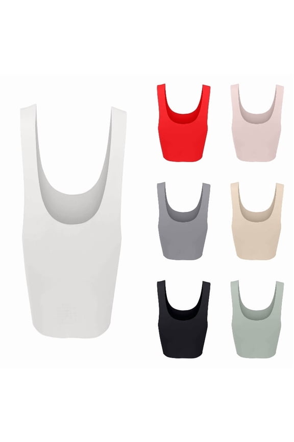 U Back Longline Sports Bras for Women Scoop Neck Padded Yoga Workout Crop Top with Built in Pads White M