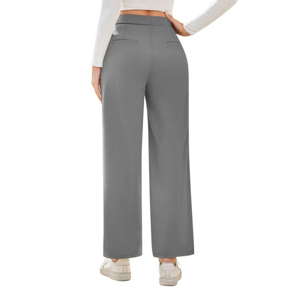 HXWCHs UPF 50+ Sun Protection Women's Straight Leg Work Pants High Elastic Waist Business Trousers Comfortable Casual Wear L Grey