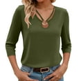 thumbnail image 1 of HXWCHs Undershirt Women's V Neck 3/4 Sleeve Casual Loose Fit Solid Color Basic Tee Comfortable Daily Wear top XL Green, 1 of 6