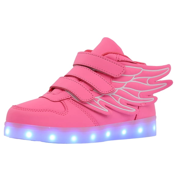 HXWCHs Unisex High ofp LED Light Up Sneakers with USB Rechargeable Flashing Technology for Kids and Children 5-5.6 Years Pink
