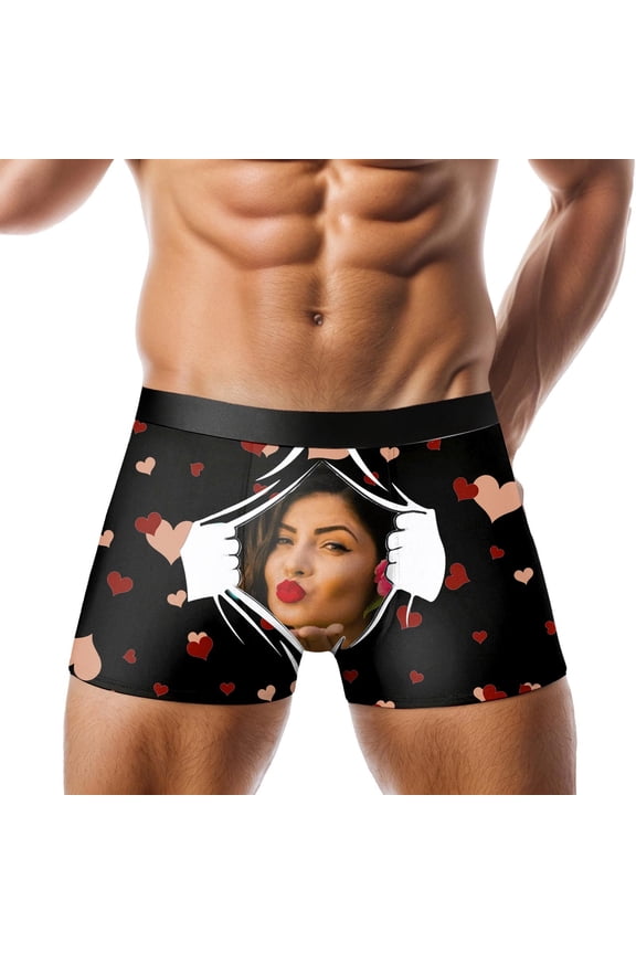 Valentine's Day Anniversary Heart Design Custom Underwear for Men Couples Present XL Black