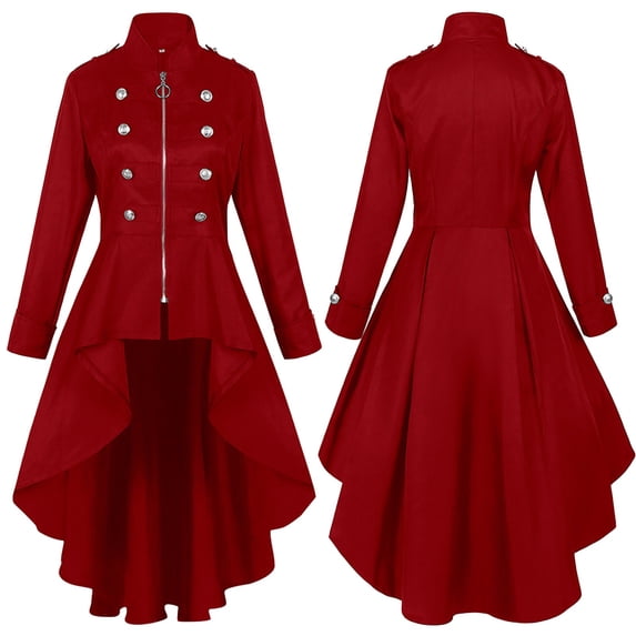 HXWCHs Victorian Court Gothic Dress Women Solid Color Vintage Slim Waist Formal Dress Red S