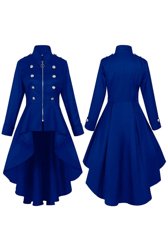 Victorian Gothic Dress Women Solid Color Fitted Waist Retro Court Formal Dress Blue M