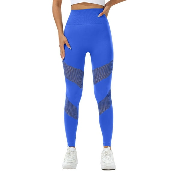 HXWCHs Walmart Women's Solid Color Yoga Pants Women's Hollow Mesh Seamless Yoga Pants High Waist Elastic Fitness Sports Tights for Workout S Blue