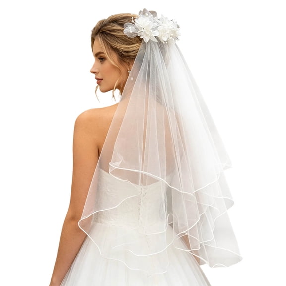 HXWCHs White Wedding Veil Pearl Rhinestone Bride Veils Bridal Veils Party Veil for Brides and Women White