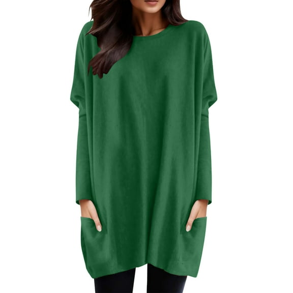 HXWCHs Women Autumn Winter Casual Round Neck Long Sleeve T Shirt top with Pocket Puff Sleeve Print for Everyday Wear Green XL