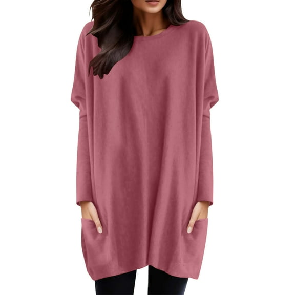 HXWCHs Women Autumn Winter Casual Round Neck Long Sleeve T Shirt top with Pocket Puff Sleeve Print for Everyday Wear Watermelon Red M