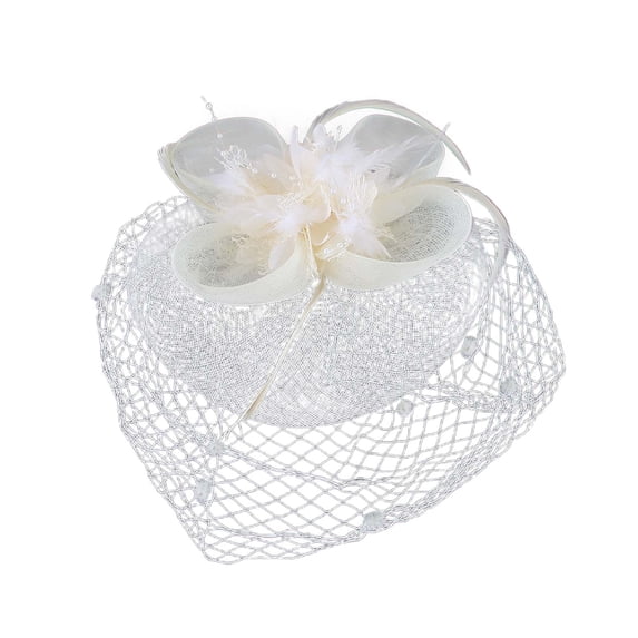 HXWCHs Women Fascinator Hats 20S 50S 80S Tea Party Wedding Pillbox Hat Mesh Flower with Hair Clip Beige