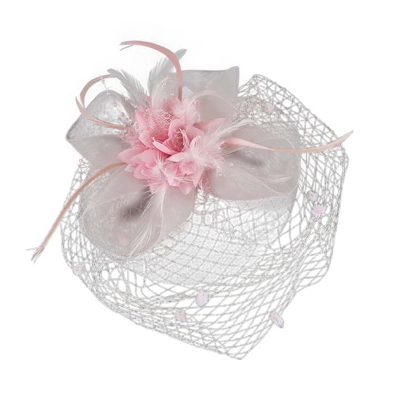 HXWCHs Women Fascinator Hats 20S 50S 80S Tea Party Wedding Pillbox Hat Mesh Flower with Hair Clip Light Pink