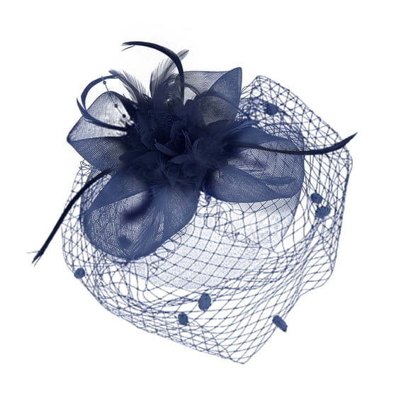 HXWCHs Women Fascinator Hats 20S 50S 80S Tea Party Wedding Pillbox Hat Mesh Flower with Hair Clip Navy