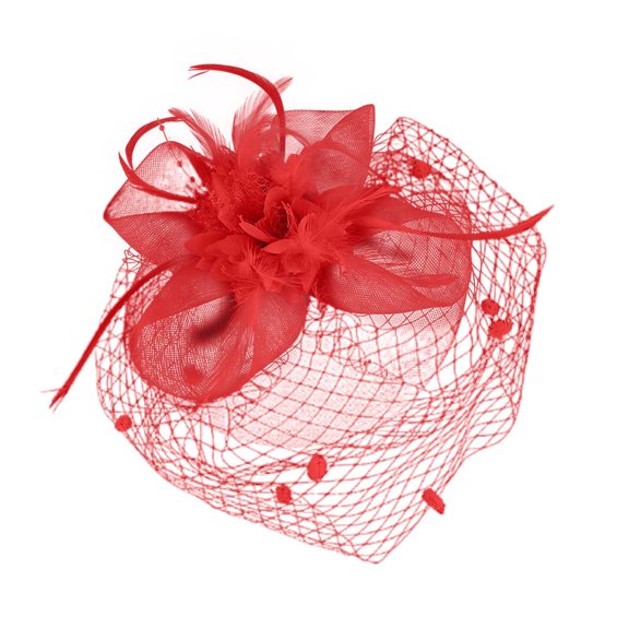 HXWCHs Women Fascinator Hats 20S 50S 80S Tea Party Wedding Pillbox Hat Mesh Flower with Hair Clip Red