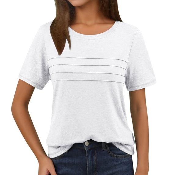 HXWCHs Women Solid Color T Shirts Best Seller Women's Summer Casual Tunic top Short Sleeve Crew Neck Blouse for Dressy Beach Fashion M White