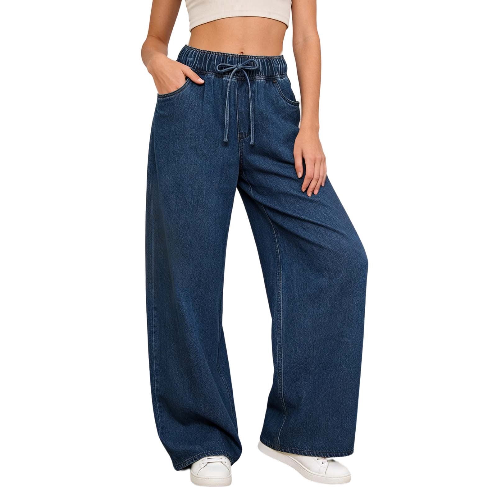 HXWCHs Women Straight Leg Jeans Retro Low Rise Washed Straight Leg ...