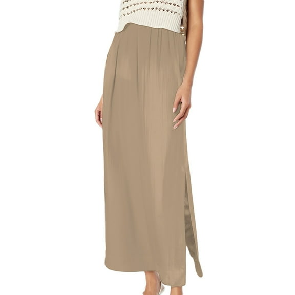 HXWCHs Women's A-Line Side Slit Maxi Skirt Flowy Comfortable Summer Casual Daily Wear Outing Dinner Party Elegant Beige S