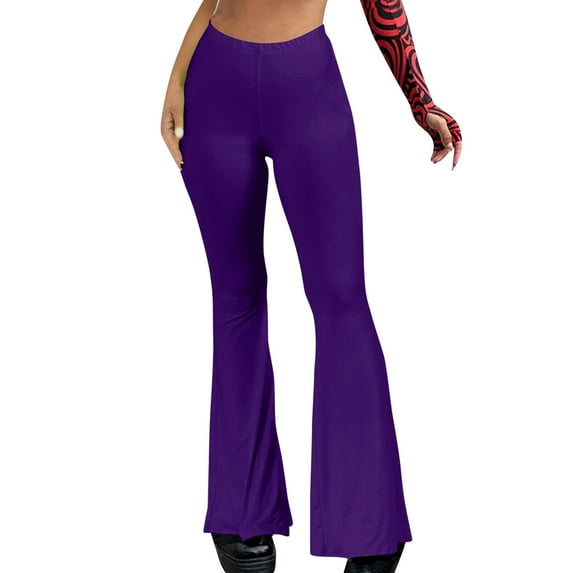 HXWCHs Women's Athleisure Yoga Pants High Rise Gym Leggings Solid Color Purple S