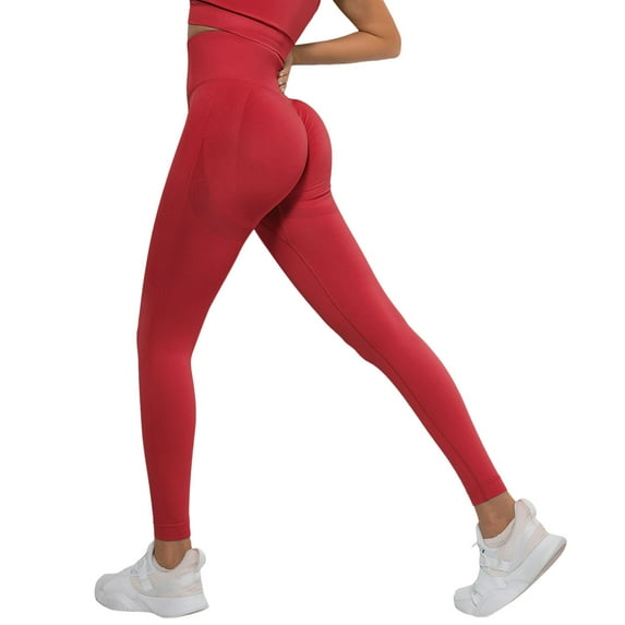 HXWCHs Women's Athleisure Yoga Pants High Rise Gym Leggings Solid Color Red L
