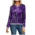 thumbnail image 1 of HXWCHs Women's Autumn Winter Sequin Denim Jacket Long Sleeve Casual Cardigan Baseball Style Outerwear M Purple, 1 of 7