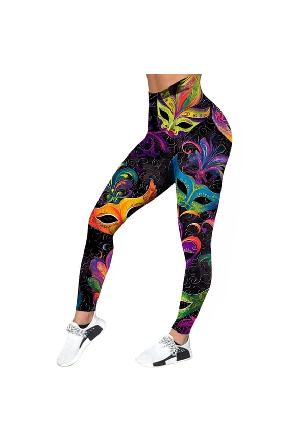Women's Carnival Feather Print Lifting Casual Leggings Colorful Tight Pants for Everyday Comfort XL Black
