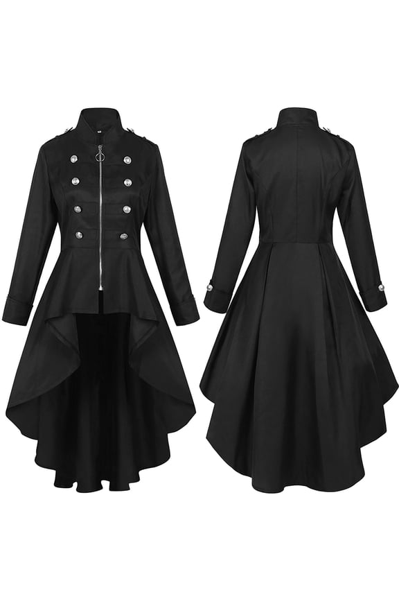 Women's Carnival Tuxedo Jacket Long Asymmetrical Hem Windbreaker Coat for and Retro Theme Events XXL Black