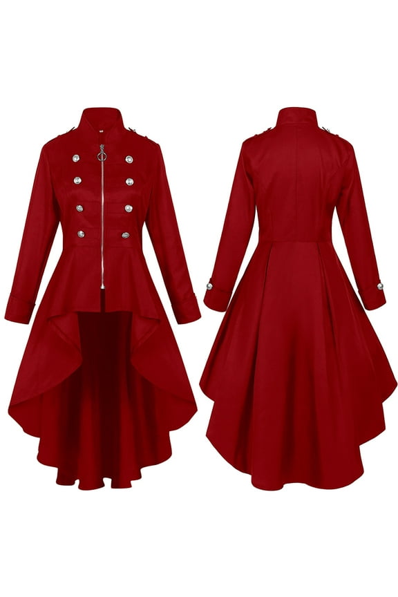 Women's Carnival Tuxedo Jacket Long Asymmetrical Hem Windbreaker Coat for and Themed Events L Red